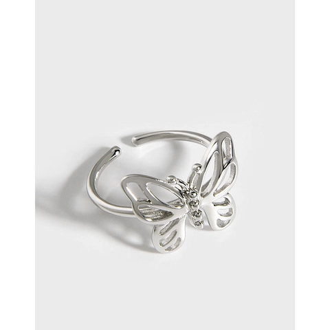 S925 Sterling Silber Schmetterling Offener Ring Für Damen Minimalistisch Hohl Tier Design Verstellbar Fingerring Strass Schmuck