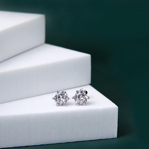 Lussuosi Orecchini a Lobo in Argento Sterling S925 con Strass Rotondi per Donna Design a Sei Griffe Minimalista Gioielli di Moda