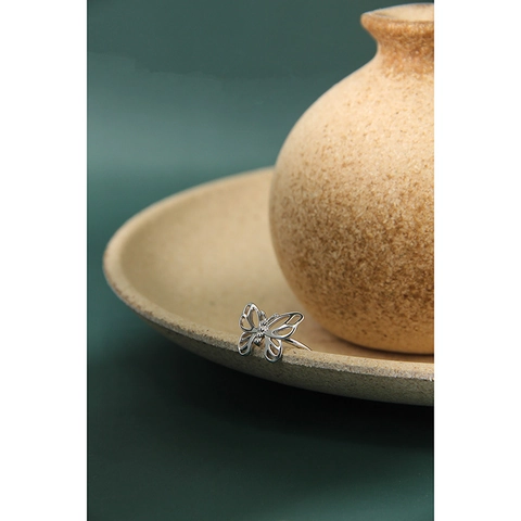 S925 Sterling Silber Schmetterling Offener Ring Für Damen Minimalistisch Hohl Tier Design Verstellbar Fingerring Strass Schmuck