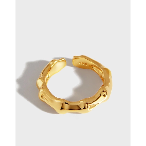 Anello Aperto in Argento Sterling 925 Minimalista a Forma di Nodo di Bambù Per Donna Regolabile Oro Argento Galvanico