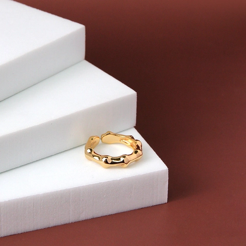 Anello Aperto in Argento Sterling 925 Minimalista a Forma di Nodo di Bambù Per Donna Regolabile Oro Argento Galvanico