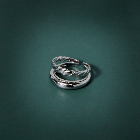 Minimalist 925 Sterling Silver Double Layer Ring For Women Geometric Rope Twist Texture Adjustable Open Finger Ring Jewelry