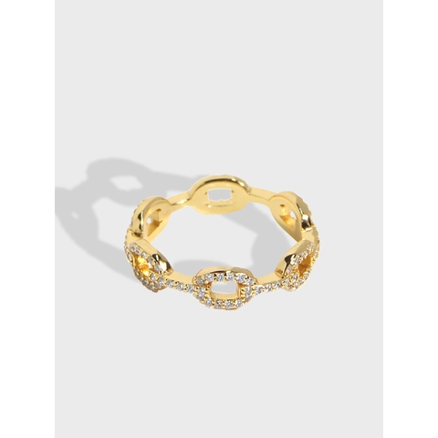 S925 Sterlingsilber Vergoldet Kette Ring Für Damen Mit Pavé-Zirkonia Minimalistischer Schmuck Fingerring Accessoires