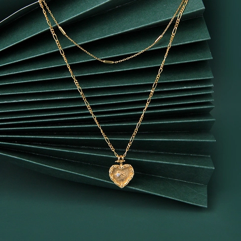 925 Sterling Silver Double Layer Heart Swallow Necklace Gold Plated Rhinestone Clavicle Chain For Women Retro Jewelry