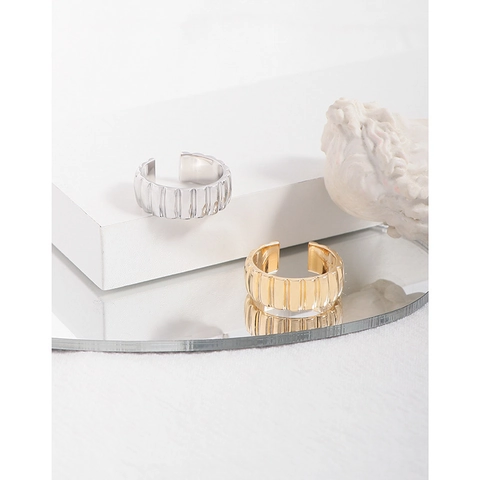 Minimalist S925 Sterling Silver Wide Band Open Ring Ribbed Gear Texture Design Adjustable Finger Ring For Women Jewelry