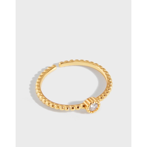 925 Sterling Zilveren Kralen Ring Voor Vrouwen Minimalistisch Champagnegoud Strass Open Verstelbare Geometrische Ring Sieraden Cadeau