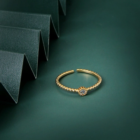 925 Sterling Zilveren Kralen Ring Voor Vrouwen Minimalistisch Champagnegoud Strass Open Verstelbare Geometrische Ring Sieraden Cadeau