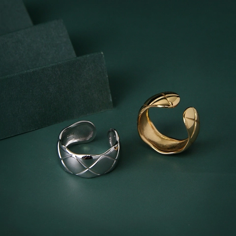 925 Sterlingsilber Steppmuster Offener Ring Für Damen Minimalistisches Design Geometrischer Plaid Verstellbarer Fingerring Schmuck Geschenk
