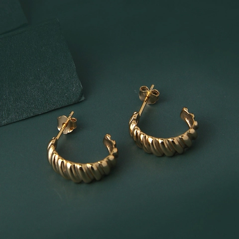 Orecchini a Cerchio in Argento Sterling 925 a Forma di Croissant Intrecciato per Donna Placcati in Platino Oro Champagne Trama a Ingranaggi Gioielli Minimalisti