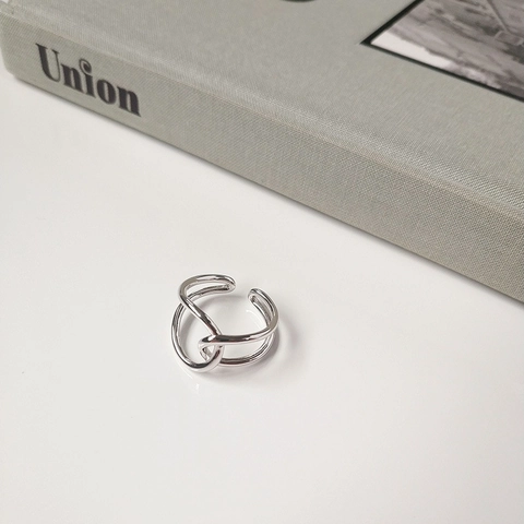 Minimalistisch 925 Sterlingsilber Offener Ring Für Damen Schick Verflochtene Geometrische Linie Einstellbar Fingerring Schmuck