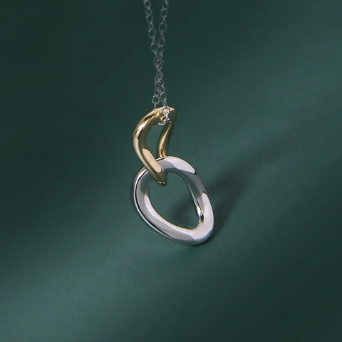 925 Sterlingsilber Ineinandergreifende Doppelring Anhänger Halskette Gold Silber Zweifarbig Geometrische Schlüsselbeinkette Damen Schmuck