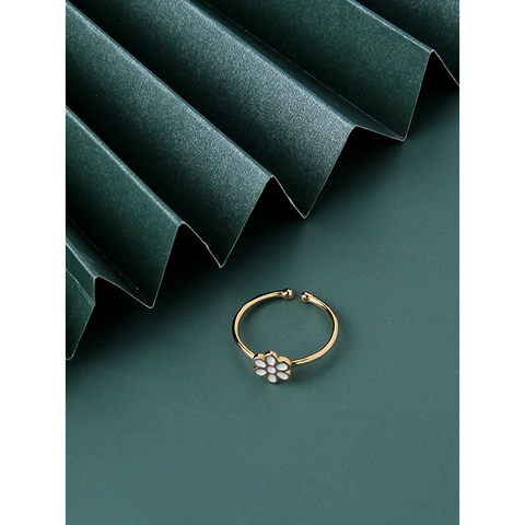925 Sterling Silver Ring White Daisy Flower Enamel Champagne Gold Plated Adjustable Open Finger Jewelry For Women
