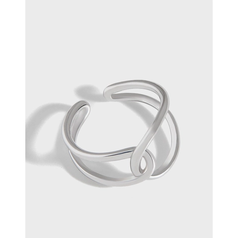 Minimalistisch 925 Sterlingsilber Offener Ring Für Damen Schick Verflochtene Geometrische Linie Einstellbar Fingerring Schmuck