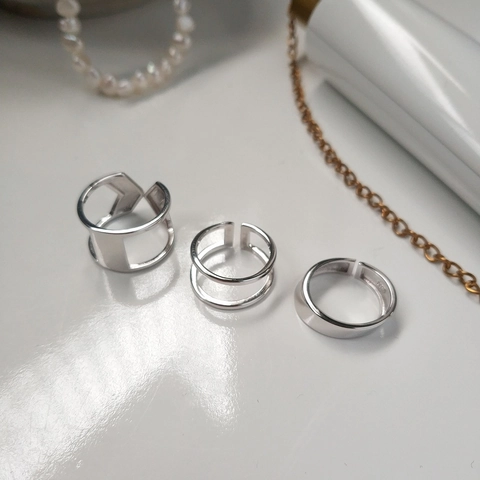 925 Sterlingsilber Minimalistisch Doppelschichtig Offener Ring Für Damen Verstellbarer Geometrischer Ring Koreanischer Ins-Stil Schmuck