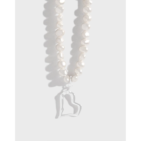 Collar con Colgante de Corazón de Plata de Ley S925 y Perlas de Agua Dulce para Mujer Gargantilla de Perlas Barrocas