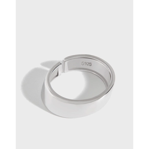 Minimalistisch S925 Sterlingsilber Schräges Breitband Offener Ring Für Damen Verstellbar Geometrisch Glatter Fingerring Schmuck