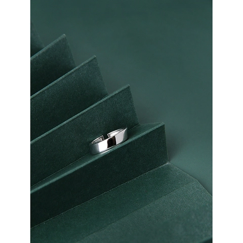 Minimalistisch S925 Sterlingsilber Schräges Breitband Offener Ring Für Damen Verstellbar Geometrisch Glatter Fingerring Schmuck