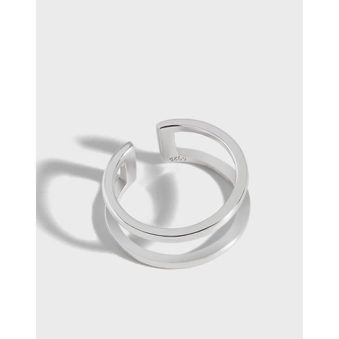 925 Sterlingsilber Minimalistisch Doppelschichtig Offener Ring Für Damen Verstellbarer Geometrischer Ring Koreanischer Ins-Stil Schmuck