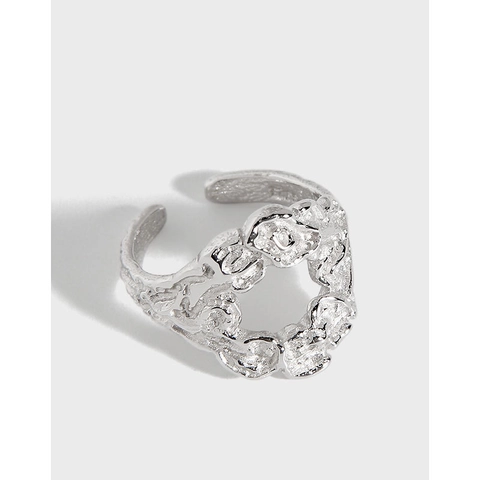 925 Sterling Silver Molten Lava Ring For Women Minimalist Irregular Hollow Out Open Adjustable Ring Ins Niche Design Fashion Jewelry Gift