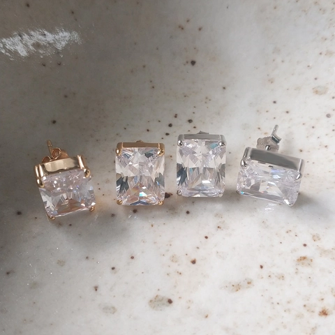S925 Argento Sterling Quadrato Strass Orecchini a Bottone Donna Minimalista Coreano Geometrico Intarsiato Gioielli