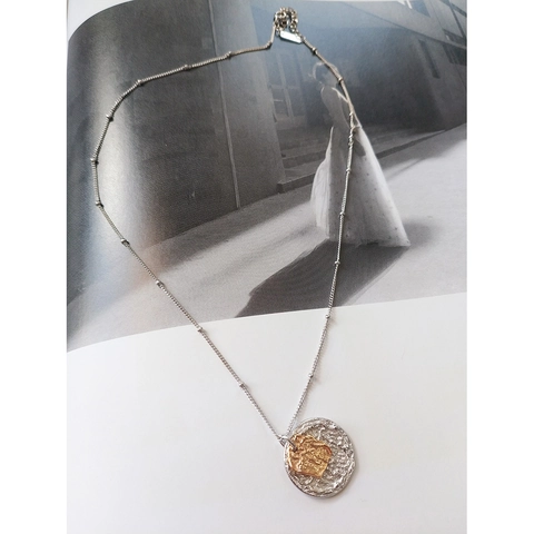 925 Sterlingsilber Zweifarbige Lava Anhänger Halskette Für Damen Handgefertigter Gehämmerter Stil Gold Silber Schmuck