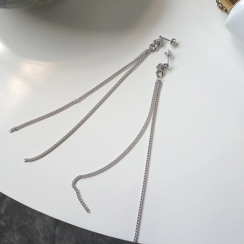 Orecchini a Bottone con Catena a Nappina Lunga in Argento Sterling 925 Minimalisti Geometrici Pendenti per Donna Gioielli Quotidiani