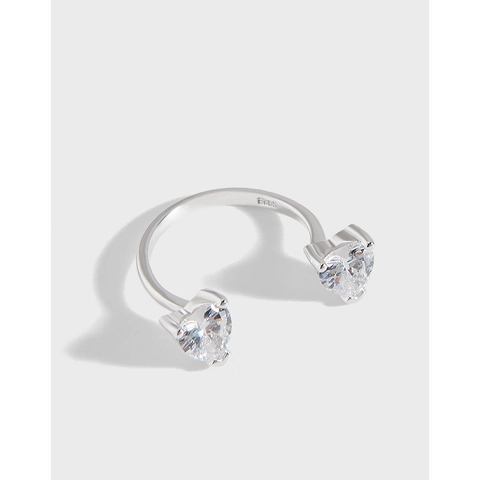 925 Sterling Silver Open Ring For Women Adjustable Smile Zirconia Heart Ring Minimalist Fashion Jewelry Finger Accessories