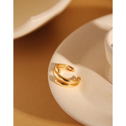 Minimalist 925 Sterling Silver Multilayer Wrap Open Ring For Women Adjustable Geometric Gold Plated Fashion Jewelry Finger Ring