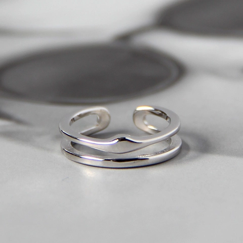 Minimalist 925 Sterling Silver Double Layer Irregular Ring Adjustable Geometric Open Finger Ring Fashion Jewelry For Women