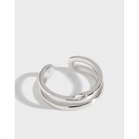 Minimalist 925 Sterling Silver Double Layer Irregular Ring Adjustable Geometric Open Finger Ring Fashion Jewelry For Women
