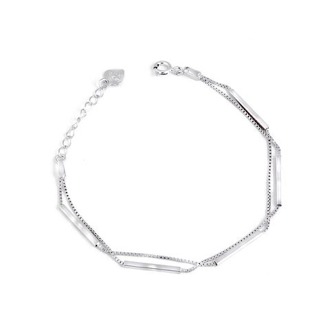 S925 Sterling Silver Double Layer Geometric Bar Bracelet Minimalist INS Style Fashion Jewelry Hand Accessory For Women Gift