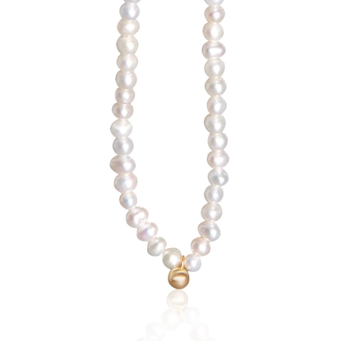 Collana di Perle in Argento Sterling 925 Pendente a Sfera Dorata Minimalista Gioielli per Donna Elegante Collana Geometrica