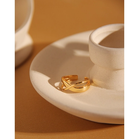 Minimalistischer Ring Aus 925 Sterlingsilber Vergoldet Verflochtene Linien Überkreuzt Verstellbar Geometrischer Damen Schmuck Geschenk