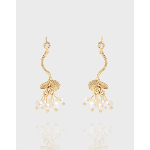 Elegant 925 Sterling Silver Branch Artificial Pearl Stud Earrings For Women Gold Plated Plant Rhinestone Drop Earrings Jewelry