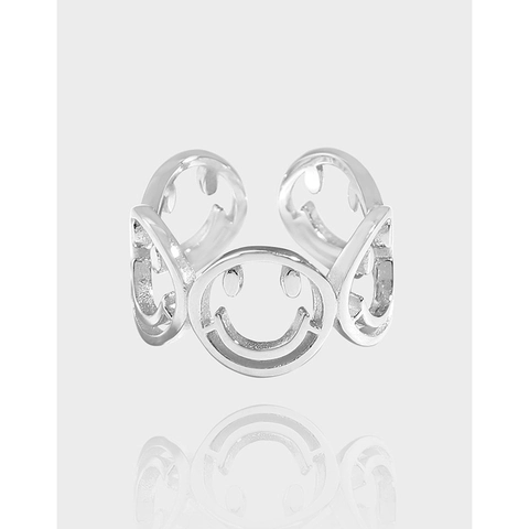S925 Sterlingsilber Koreanischer Nischen-Designer Minimalistisch Hohl Smiley Gesicht Offener Ring Für Damen Ins Stil Verstellbarer Ring