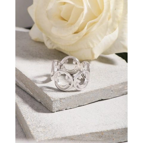 S925 Sterlingsilber Koreanischer Nischen-Designer Minimalistisch Hohl Smiley Gesicht Offener Ring Für Damen Ins Stil Verstellbarer Ring