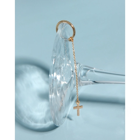 Boucles d'Oreilles à Clip Ear Cuff en Argent Sterling 925 avec Croix et Chaîne pour Femme Plaqué Or Strass Bijoux Cadeau