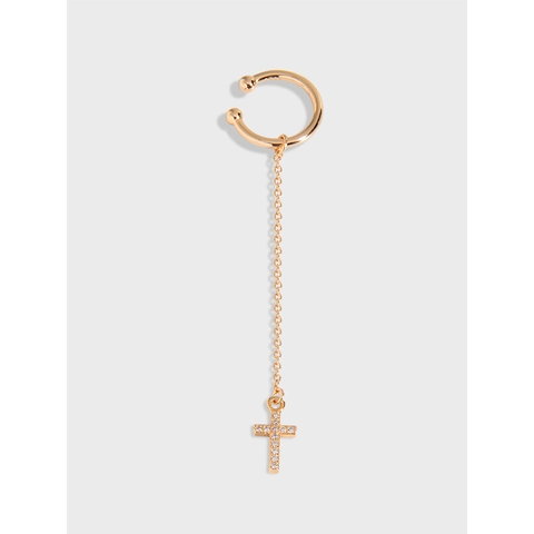 Boucles d'Oreilles à Clip Ear Cuff en Argent Sterling 925 avec Croix et Chaîne pour Femme Plaqué Or Strass Bijoux Cadeau