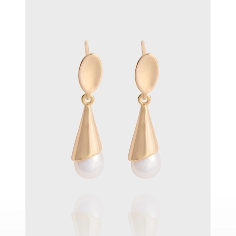 Orecchini Pendenti con Perla in Argento Sterling S925 Oro Geometrici Minimalisti Pendenti a Forma di Gelato Gioielli Donna