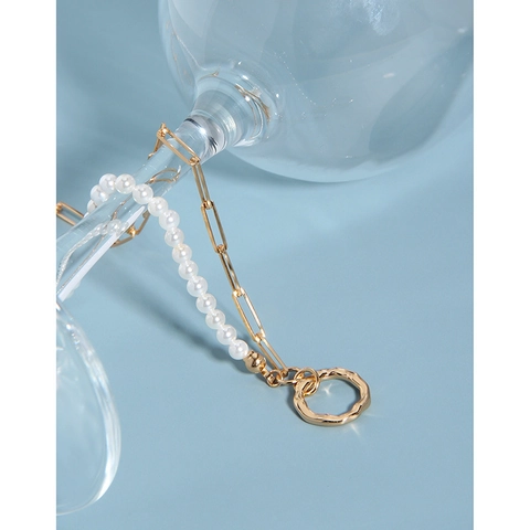 925 Sterlingsilber Asymmetrische Künstliche Perlenkette Für Damen Champagner Gold Unregelmäßiger Ring Anhänger Büroklammer Choker Schmuck