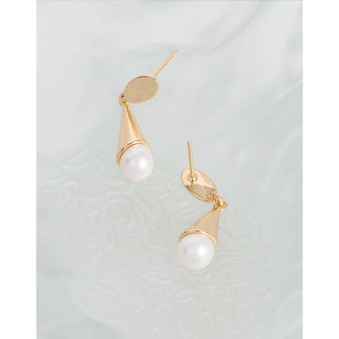 Orecchini Pendenti con Perla in Argento Sterling S925 Oro Geometrici Minimalisti Pendenti a Forma di Gelato Gioielli Donna