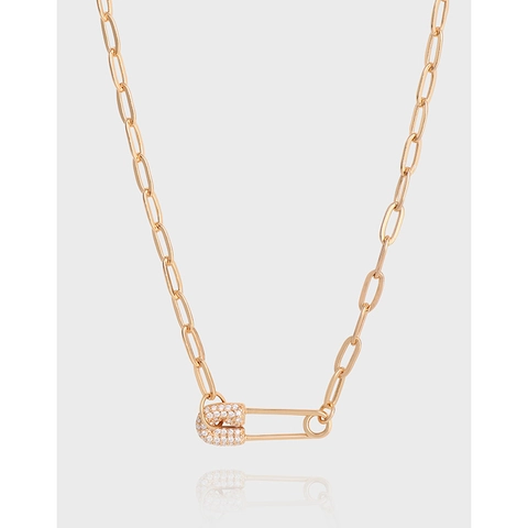 Collier Pendentif Épingle de Sûreté en Argent Sterling 925 pour Femme Chaîne Trombone Minimaliste avec Strass Bijoux Cadeau