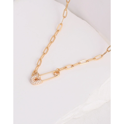 Collier Pendentif Épingle de Sûreté en Argent Sterling 925 pour Femme Chaîne Trombone Minimaliste avec Strass Bijoux Cadeau