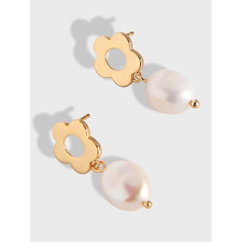 Orecchini a Goccia in Argento Sterling 925 Con Fiori e Perle d'Acqua Dolce per Donna Orecchini a Bottone Floreali Placcati Oro