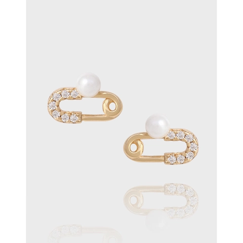 Orecchini a Bottone a Spilla da Balia in Argento Sterling 925 Placcati Oro con Perla Artificiale e Strass Gioielli Minimalisti Donna