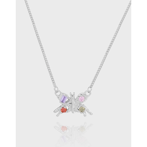 925 Sterling Silver Butterfly Pendant Necklace Colorful Zirconia Korean Minimalist Ins Style Clavicle Chain Jewelry For Women Gift