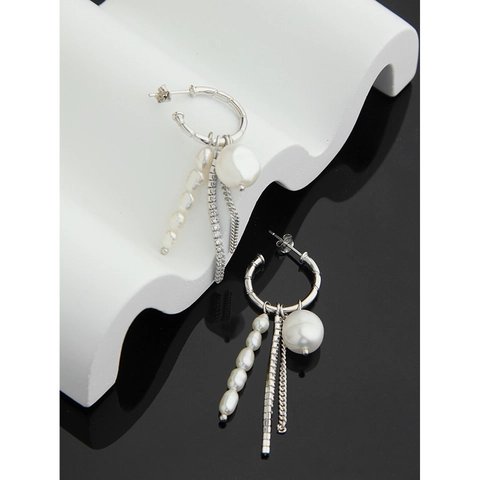 Orecchini a Goccia con Nappa in Argento Sterling 925 per Donna Eleganti Perle Artificiali Strass Gioielli Pendenti