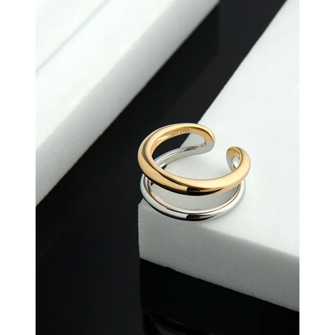 925 Sterlingsilber Zweifarbig Doppelring Minimalistisch Geometrisch Verstellbar Fingerring Mode Schmuck Für Damen