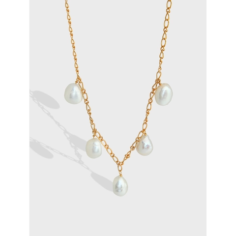 Collana in Argento Sterling 925 per Donna Design Minimalista Con Cinque Perle d'Acqua Dolce Naturali Elegante Catena per Clavicola Oro