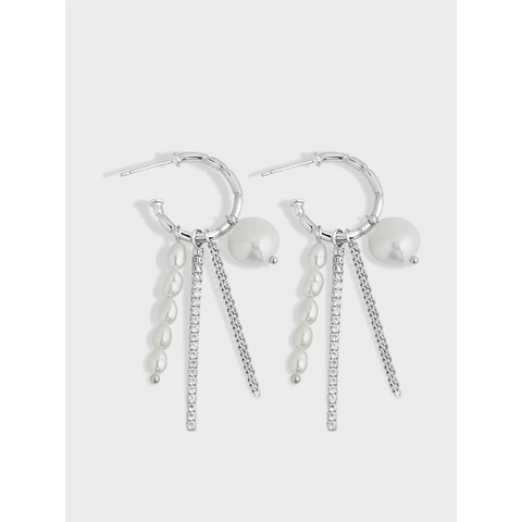 Orecchini a Goccia con Nappa in Argento Sterling 925 per Donna Eleganti Perle Artificiali Strass Gioielli Pendenti